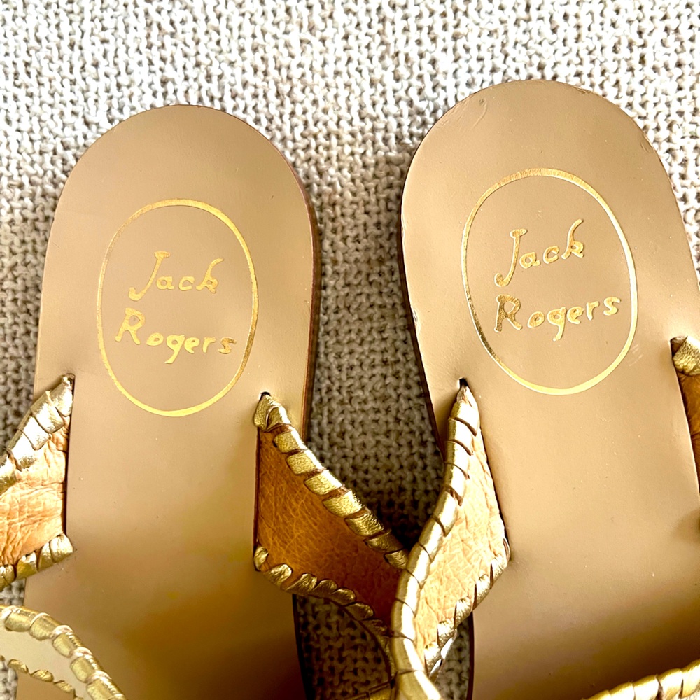 🎀HP 5X🎀 JACK ROGERS SANDALS 8M Gold Cream Tassels 🎀 - Picture 2 of 5